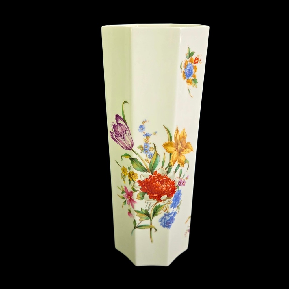 Danbury Mint Royal Worcester Vase Floral Octagonal Shape England Bone China Vtg